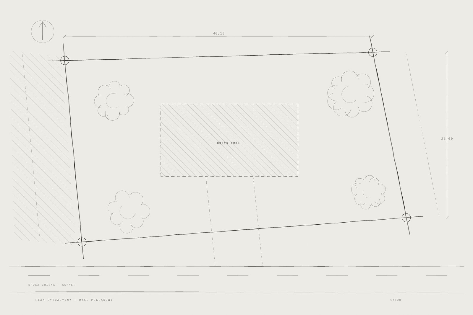 Działka budowlana 1040 m² z warunkami zabudowy, Cielcza — plan sytuacyjny