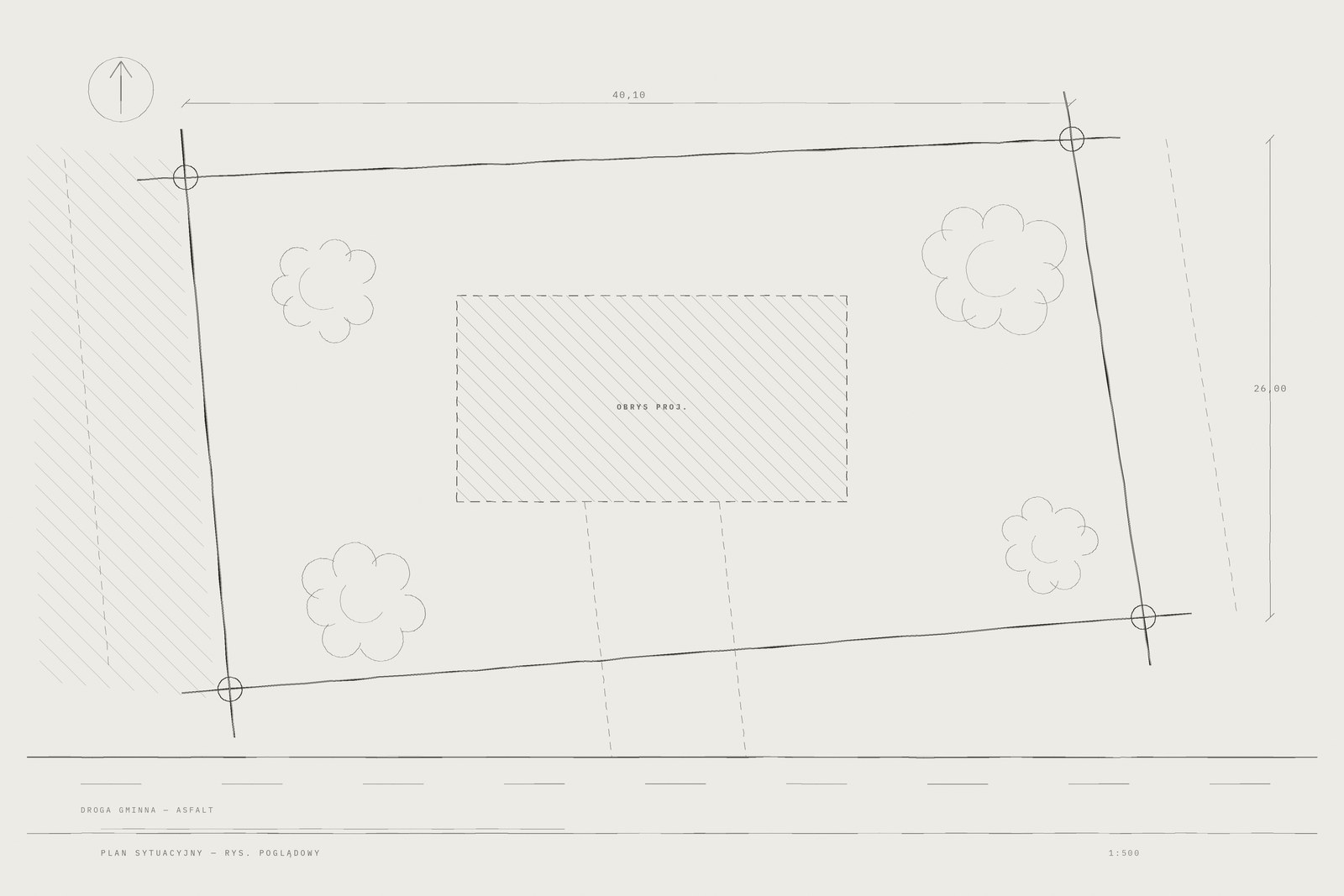 Działka budowlana 1040 m² z warunkami zabudowy, Cielcza — plan sytuacyjny